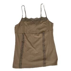 Uniqlo tank top babydoll lace trim pleated bodice Y2K style Boho Sz S